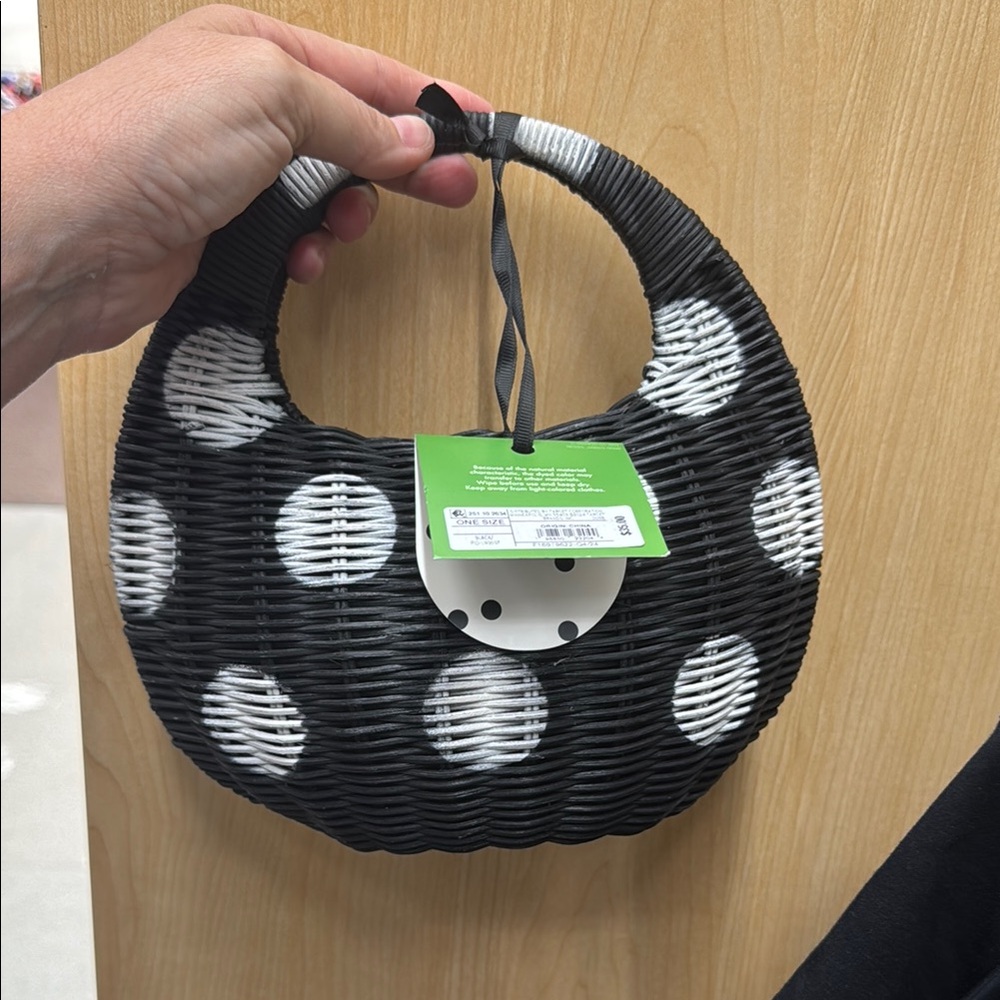 KATE SPADE Black and White Polka Dot Woven Handbag